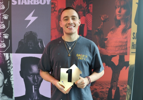 Dermot Kennedy with his Official Number 1 Album Award for Without Fear (credit: OfficialCharts.com)